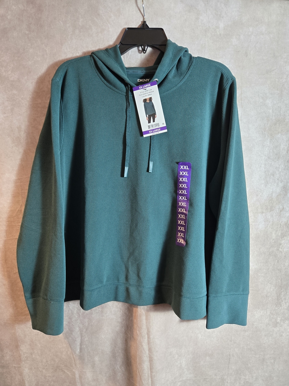 DKNY Teal Green Hooded Waffle Knit Long-Sleeve Shirt XXL Womens Top